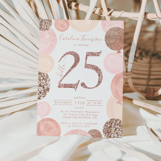 Chic Rose Gold Glitzer Rosa Ballon Foto 25. Einladung