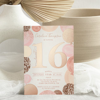 Chic Rose Gold Glitzer Rosa Ballon Sweet 16 Foto Folieneinladung