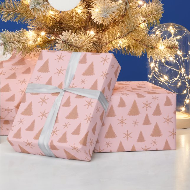Chic Rose Gold Glitzer Rosa Weihnachtsbaummuster Geschenkpapier (Feiertage)