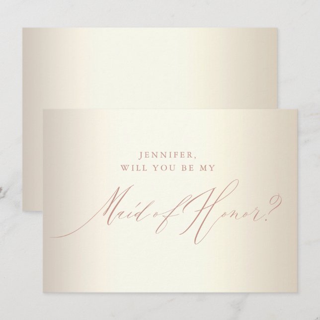 Chic Rose Gold Glitzer Script Weiße Trauzeugin Einladung (Vorne/Hinten)