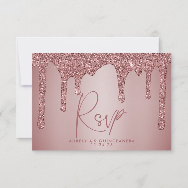 Chic Rose Gold Glitzer Sparkle Quinceñera RSVP Karte (Vorderseite)