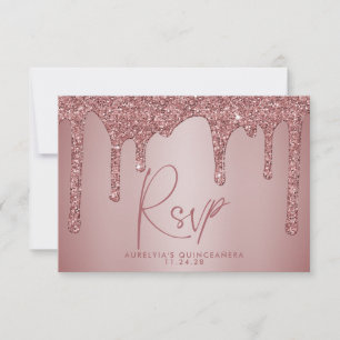 Chic Rose Gold Glitzer Sparkle Quinceñera RSVP Karte