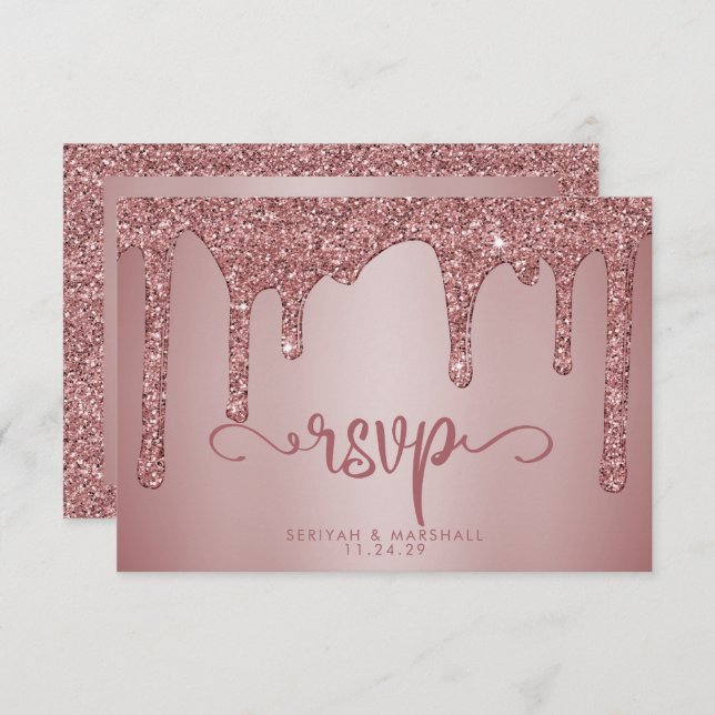 Chic Rose Gold Glitzer Sparkle Wedding RSVP (Vorne/Hinten)