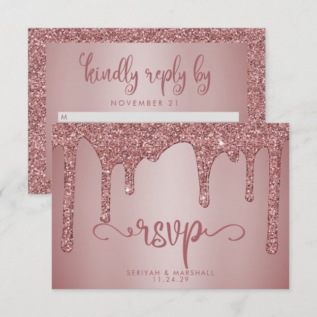 Chic Rose Gold Glitzer Sparkle Wedding RSVP Karte (Vorne/Hinten)