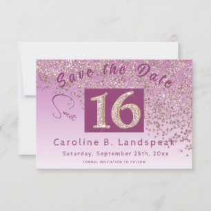Chic Rose Gold Glitzer Sweet 16 Save The Date