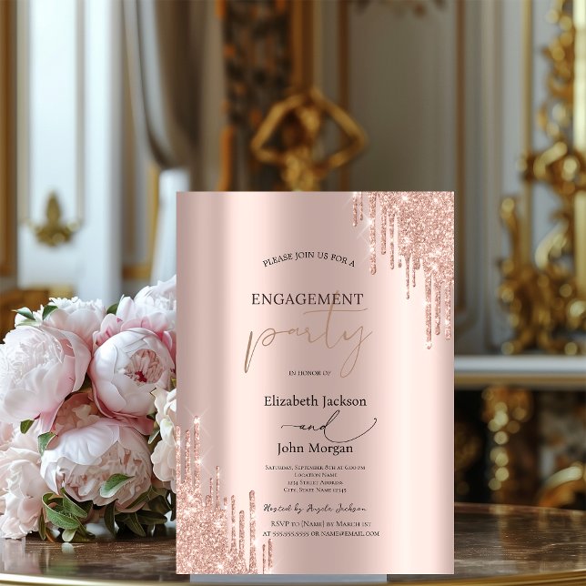 Chic Rose Gold Glitzer Tropfen Engagement Party Einladung (Von Creator hochgeladen)