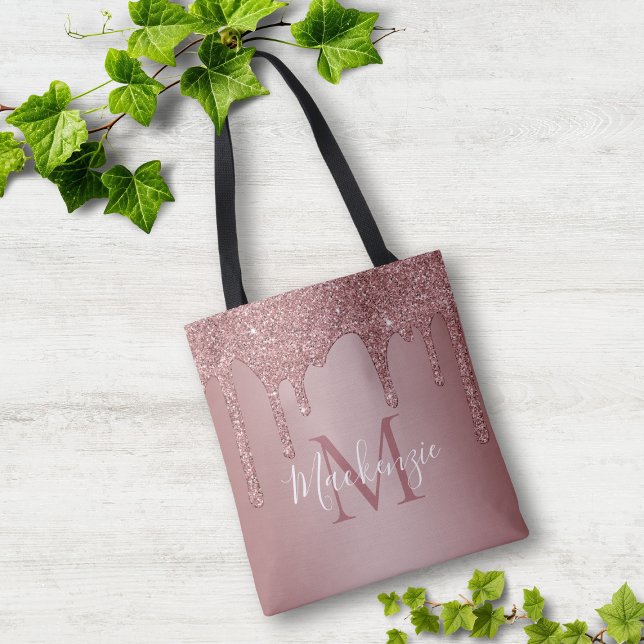 Chic Rose Gold Glitzer Tropfen Monogram (Chic Rose Gold Glitter Drips Monogram Tote Bag)