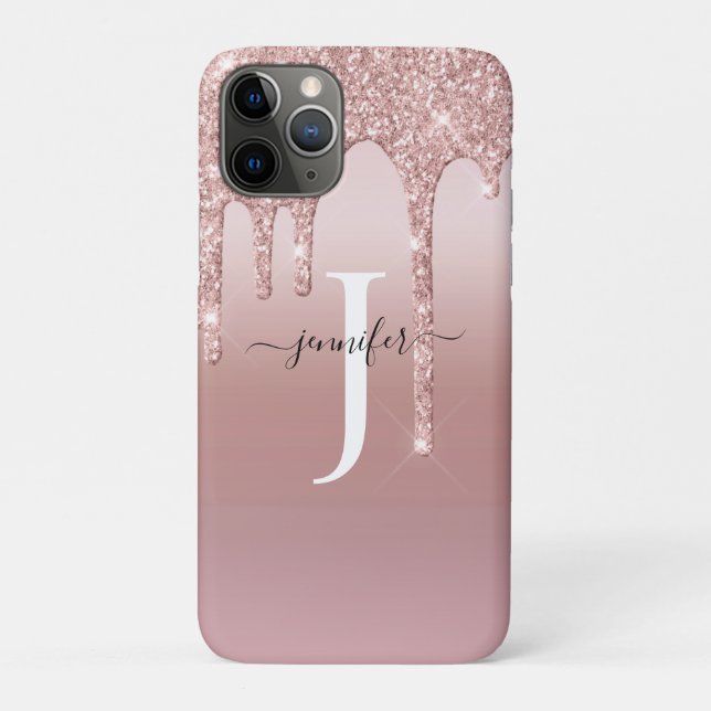 Chic Rose Gold Glitzer Tropfen Monogram Case-Mate iPhone Hülle (Rückseite)