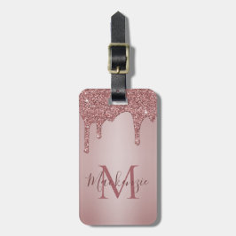 Chic Rose Gold Glitzer Tropfen Monogram Gepäckanhänger