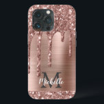 Chic Rose Gold Glitzer Tropfen Monogram Pink Metal Case-Mate iPhone Hülle<br><div class="desc">Elegante, moderne, gürmige Rose Gold Glitzer Tropfen rosa Metall personalisierten benutzerdefinierten Namen und mit Monogramm iPhone Gehäuse. Dieses Design verfügt über rot rosa Rosa Gold Glitzer funkelnde Tropfen auf rosa gebürstetem Metall Hintergrund mit benutzerdefinierten personalisierten Monogramm Initial-und Vorname Text Vorlage. Perfektes weibliches Geschenk für Mädchen und Frauen, die trendige Glamour-Dinge...</div>