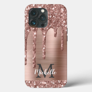 Chic Rose Gold Glitzer Tropfen Monogram Pink Metal Case-Mate iPhone Hülle