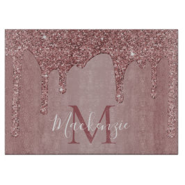 Chic Rose Gold Glitzer Tropfen Monogram Schneidebrett