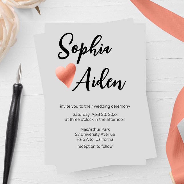 Chic Rose Gold Heart Wedding Einladung (Von Creator hochgeladen)