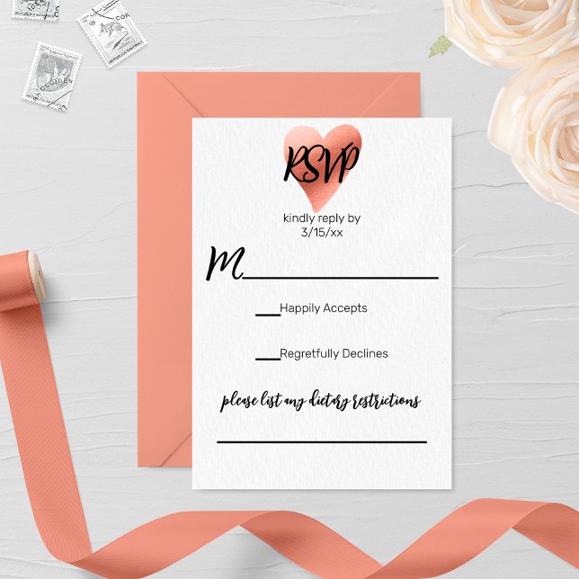Chic Rose Gold Heart Wedding RSVP Karte (Von Creator hochgeladen)
