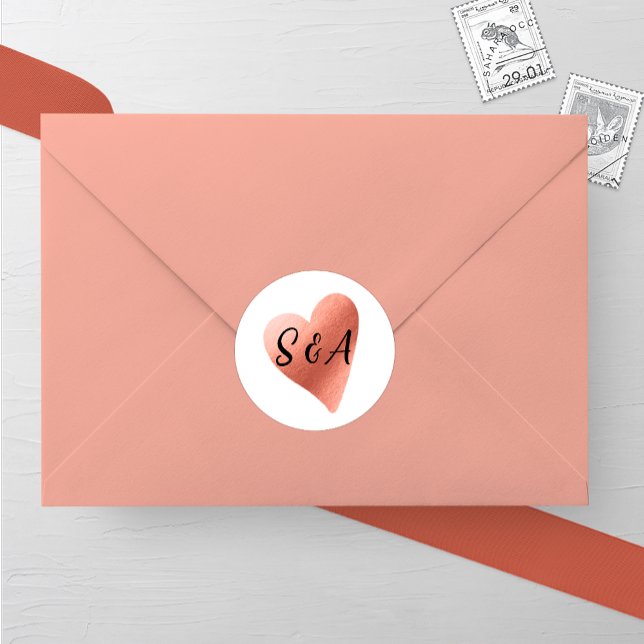 Chic Rose Gold Heart Wedding Runder Aufkleber (Von Creator hochgeladen)