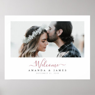 Chic Rose Gold Horizontal Foto Hochzeit Willkommen Poster