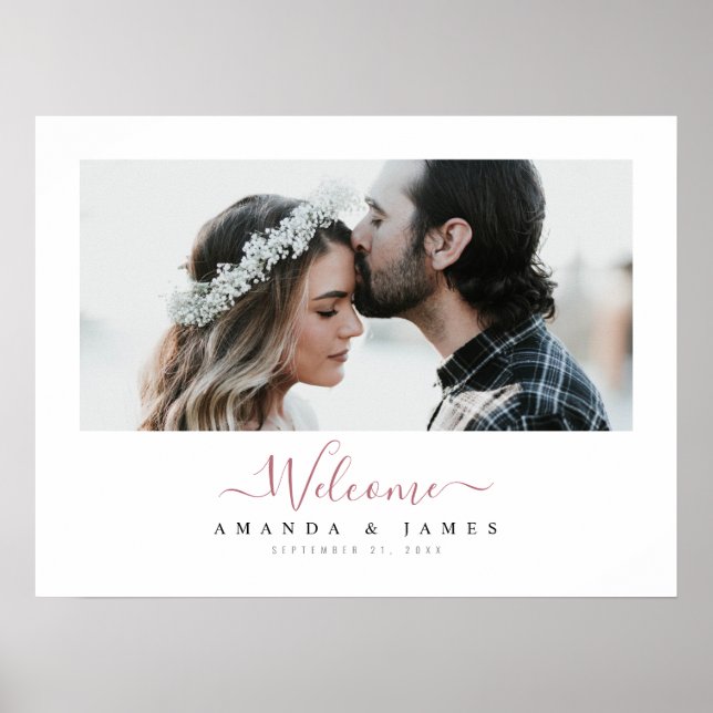 Chic Rose Gold Horizontal Foto Hochzeit Willkommen Poster (Vorne)