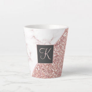 Chic Rose Gold Imitats Glitzer und Marmormonogramm Milchtasse