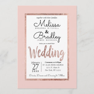Chic Rose Gold Kontur Blush Pink Hochzeit Einladung