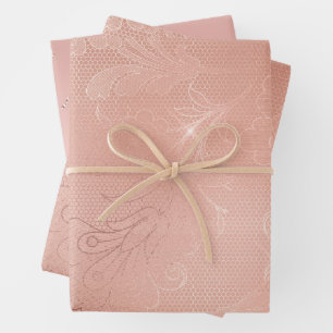 Chic Rose Gold Lace Wedding Geschenkpapier Set