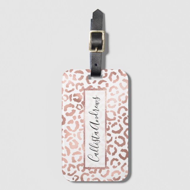 Chic Rose Gold Leopard Cheetah Animal Print Gepäckanhänger (Vorderseite Vertikal)