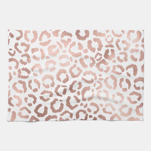 Chic Rose Gold Leopard Cheetah Animal Print Geschirrtuch (Horizontal)