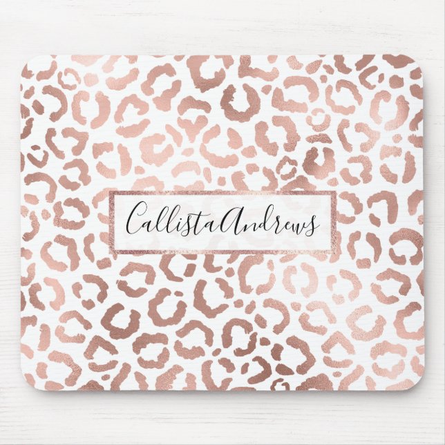 Chic Rose Gold Leopard Cheetah Animal Print Mousepad (Vorne)
