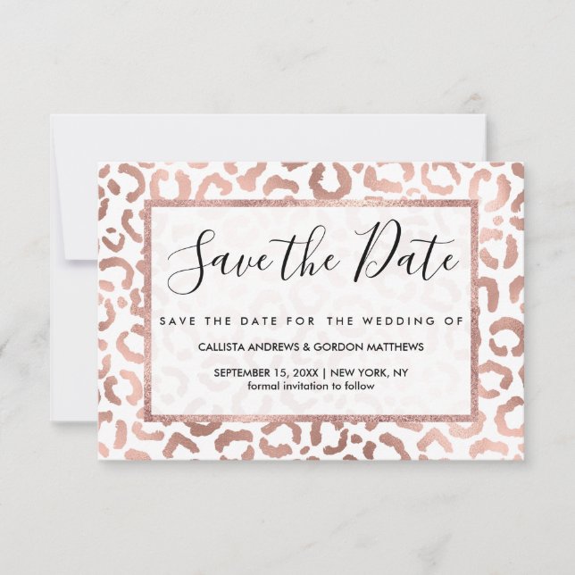 Chic Rose Gold Leopard Cheetah Animal Print Save The Date (Vorderseite)