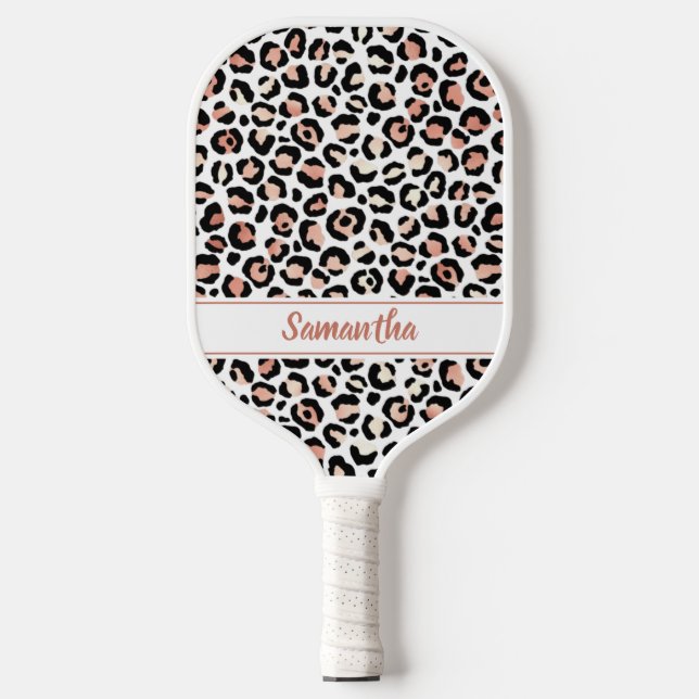Chic Rose Gold Leopard Personalisiert Pickleball Schläger (Vorderseite)