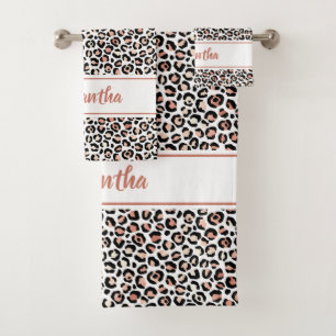 Chic Rose Gold Leopard Print Personalisiert Badhandtuch Set