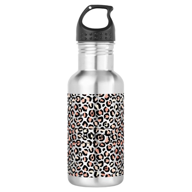 Chic Rose Gold Leopard Print Personalisiert Edelstahlflasche (Vorderseite)