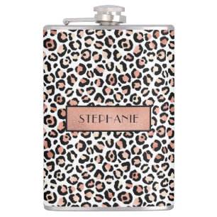 Chic Rose Gold Leopard Print Personalisiert Flachmann