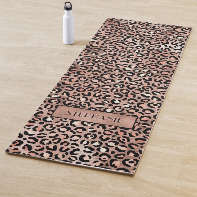 Chic Rose Gold Leopard Print Personalisiert Yogamatte (Beispiel)
