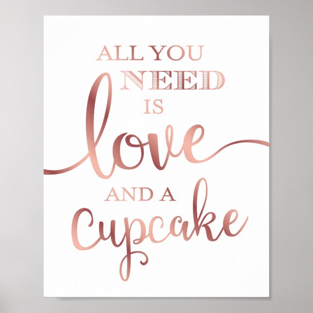 Chic Rose Gold LIEBE UND ein CUPCAKE Sign Print Poster (Vorne)