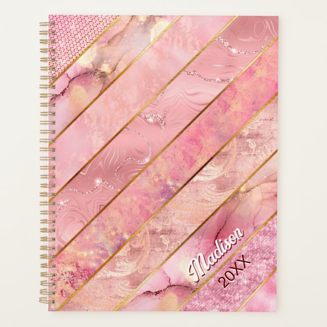 Chic Rose Gold mädchenhaft elegant geometrisch Planer (Vorderseite)