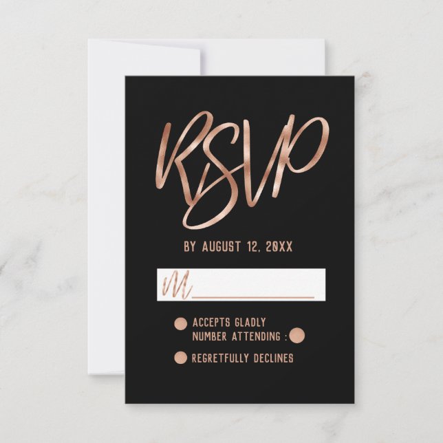 Chic Rose Gold Moderne Typografie Hochzeit RSVP (Vorderseite)