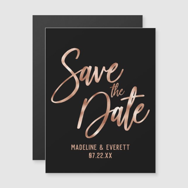 Chic Rose Gold Moderne Typografie Save the Date Magneteinladung (Vorne/Hinten)