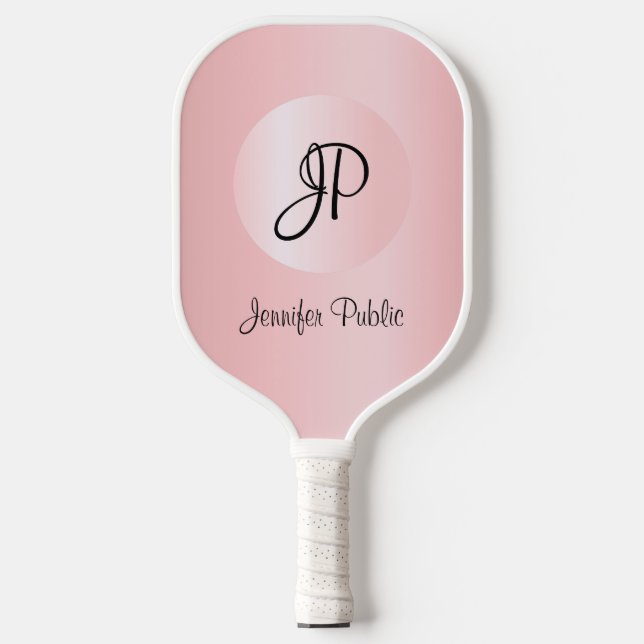 Chic Rose Gold Monogram Moderne elegante Vorlage Pickleball Schläger (Vorderseite)