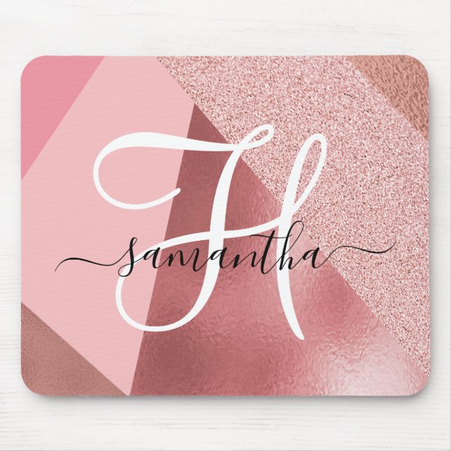 Chic Rose Gold Monogram Mousepad (Vorne)