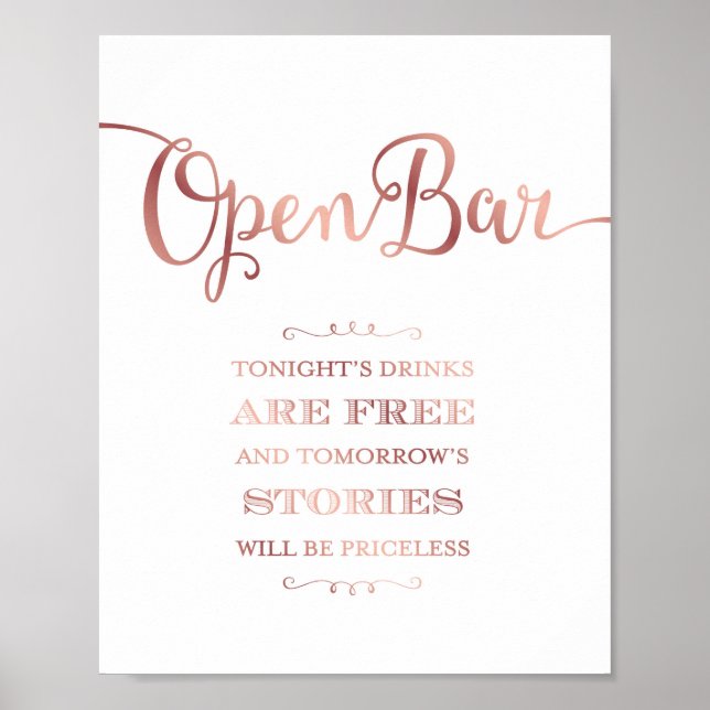 Chic Rose Gold OFFENE BAR QUOTE Beschriftung Poster (Vorne)