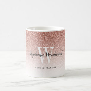 Chic Rose Gold Ombre Glitzer Monogram Haarsalon Kaffeetasse