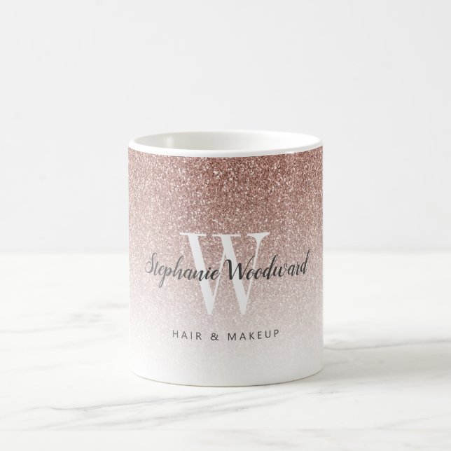 Chic Rose Gold Ombre Glitzer Monogram Haarsalon Kaffeetasse (Mittel)