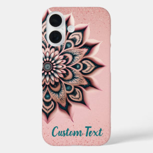 Chic Rose Gold Pink & Aquamarin Mandala Personalis iPhone 16 Hülle