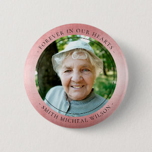 Chic Rose Gold Pink Foil Beileid Memorial Foto Button