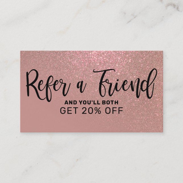 Chic Rose Gold Pink Glitzer Gradient Typografie Empfehlungskarte (Vorderseite)