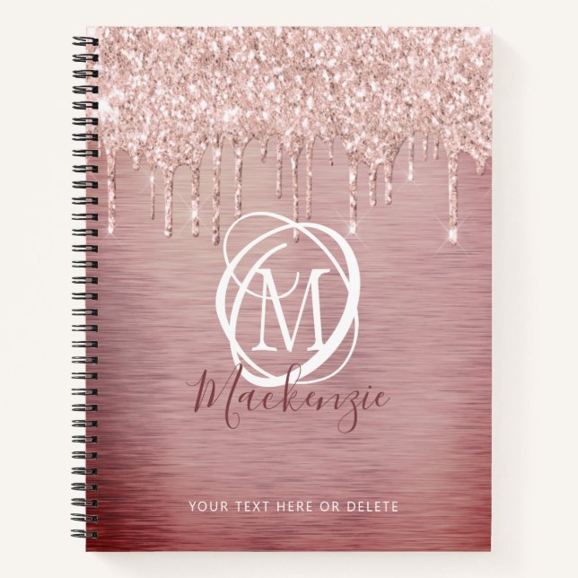 Chic Rose Gold Pink Glitzer Tropfen Stilvoll Monog Notizbuch (Vorderseite)