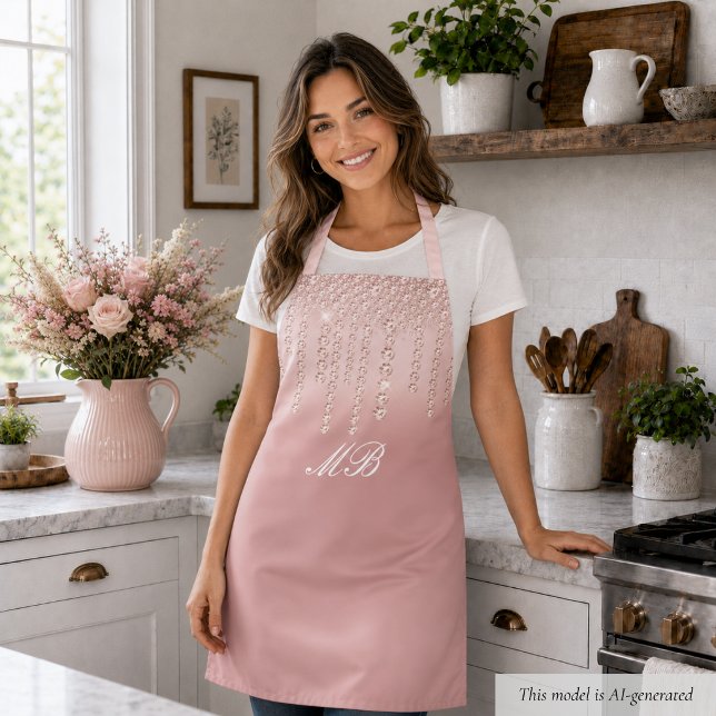 Chic Rose Gold Schürze (elegant glam chic luxury pink rose gold diamond apron with custom monogram initials)