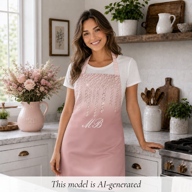 Chic Rose Gold Schürze (elegant glam chic luxury pink rose gold diamond apron with custom monogram initials)