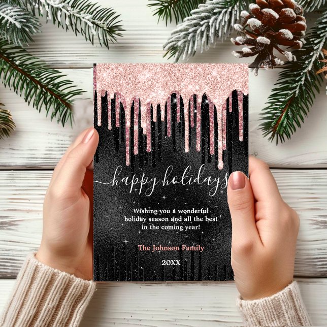 Chic Rose Gold Schwarz Neujahr Weihnachtsgrüße Karte (Von Creator hochgeladen)