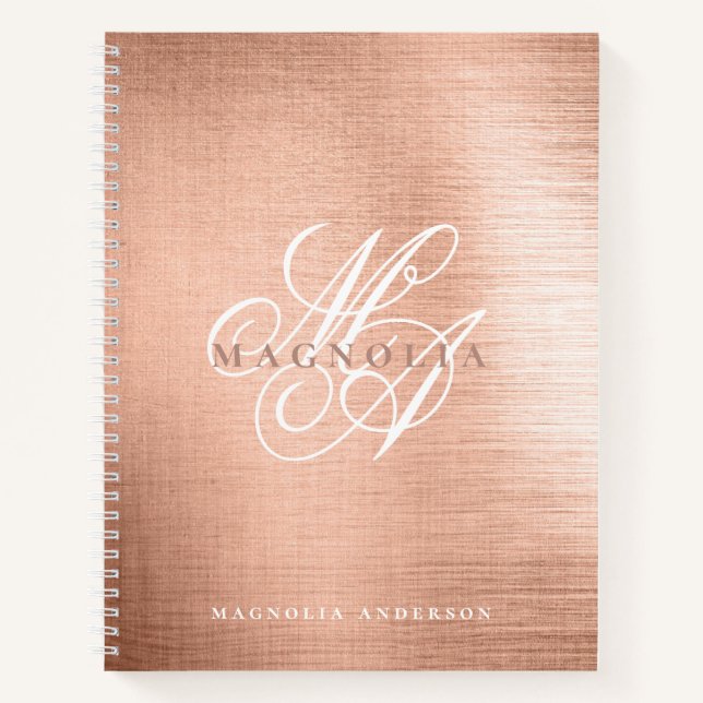Chic Rose Gold Script Monogram Notizbuch (Vorderseite)